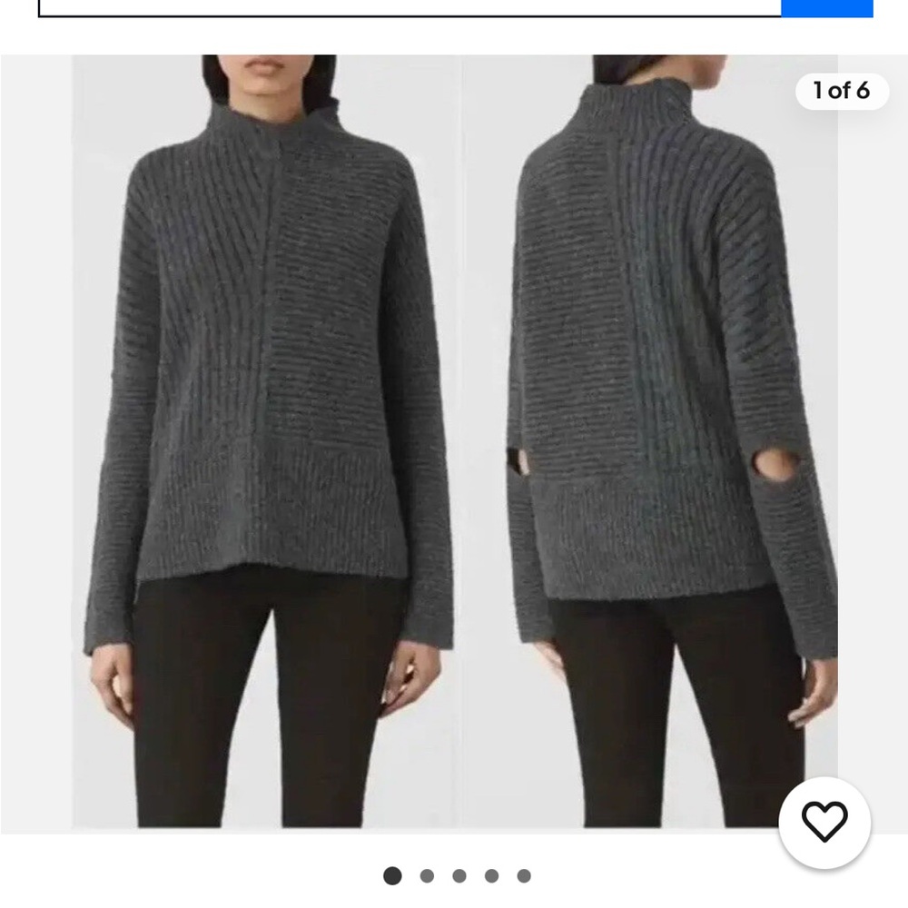 ALL SAINTS Terra jumper with elbow slits. Grey color. Size XS. Good condition